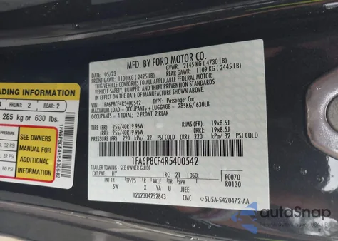 2024 Ford Mustang Gt Premium Fastback из США, поврежденный, VIN 1FA6P8CF4R5400542